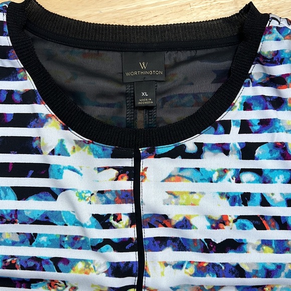 WORTHINGTON SCOOP NECK SLEEVELESS FLORAL STRIPE TOP - Picture 6 of 12